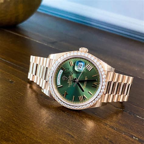 rolex day date green dial diamond|rolex day date 40 price.